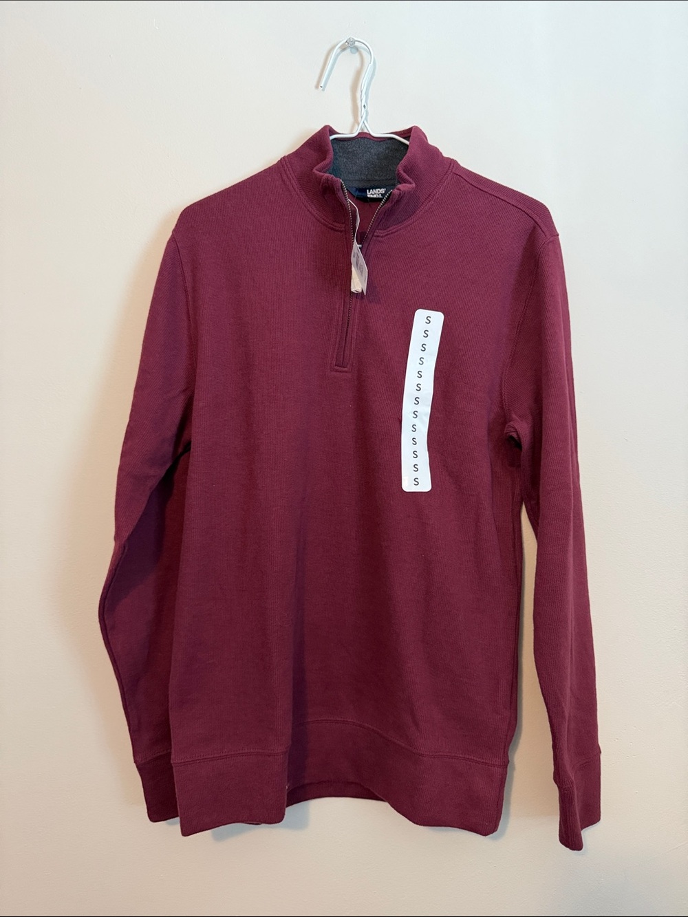 Lands' End Men's Zip Mock Neck Sweater - Burgundy size small NWT